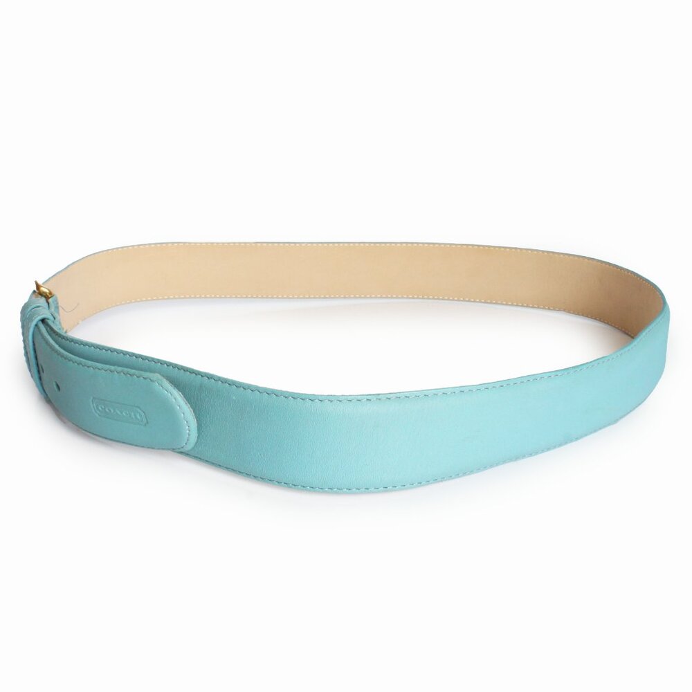 Coach Nubuck Leather Belt Light Blue Wide Belt Size 2XL Vintage Retro 90s - Picture 6 of 9